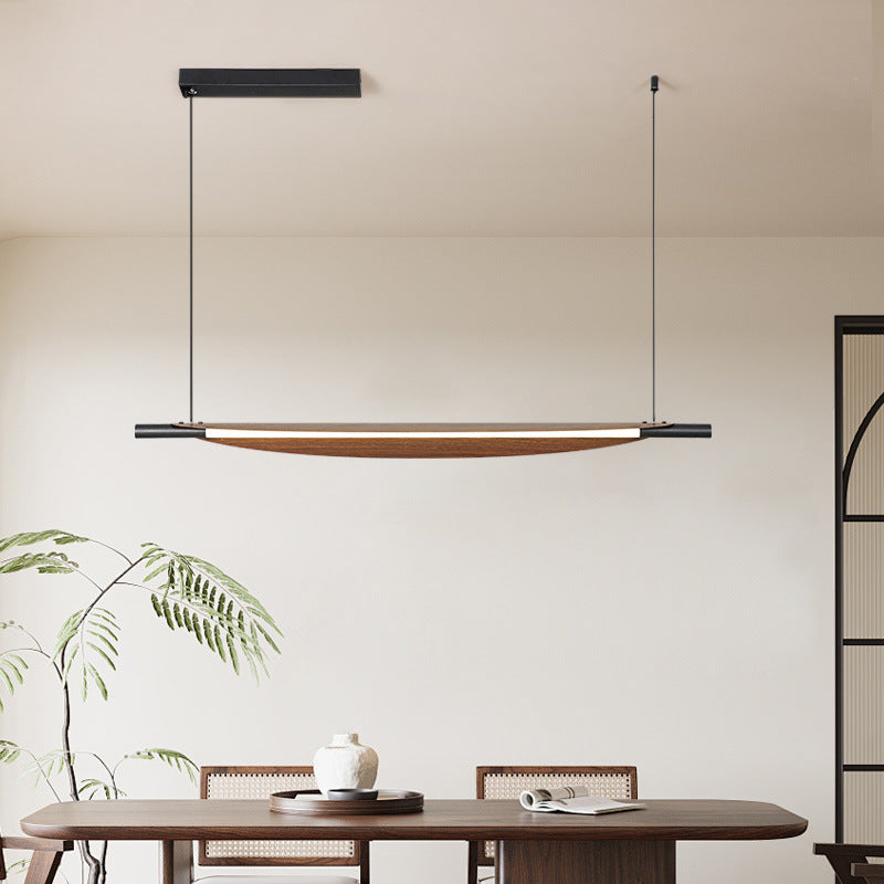 Traditional Japanese Long Curved Line Oval Cylinder Rectangle Base Iron Pc LED Pendant Light Island Light for Dining Room