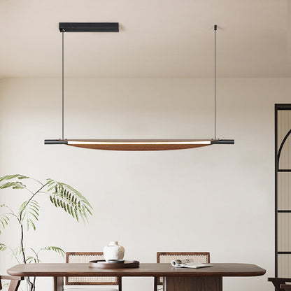 Traditional Japanese Long Curved Line Oval Cylinder Rectangle Base Iron Pc LED Pendant Light Island Light for Dining Room
