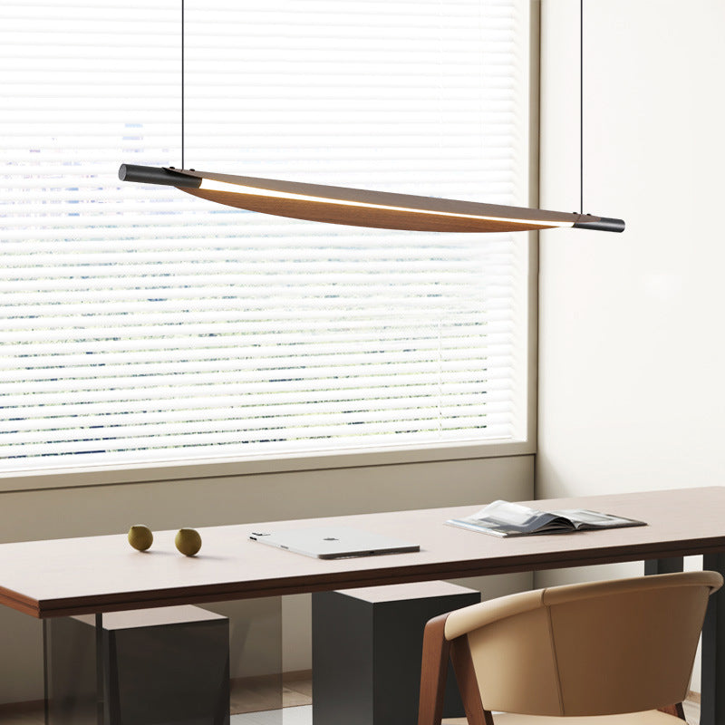 Traditional Japanese Long Curved Line Oval Cylinder Rectangle Base Iron Pc LED Pendant Light Island Light for Dining Room