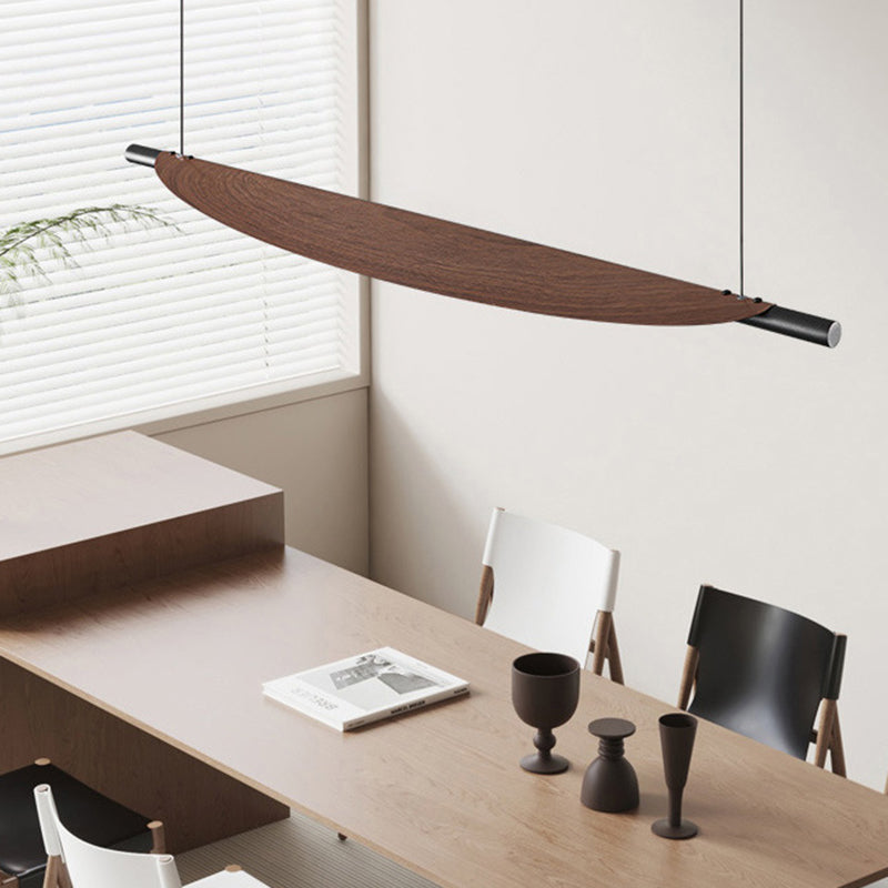 Traditional Japanese Long Curved Line Oval Cylinder Rectangle Base Iron Pc LED Pendant Light Island Light for Dining Room