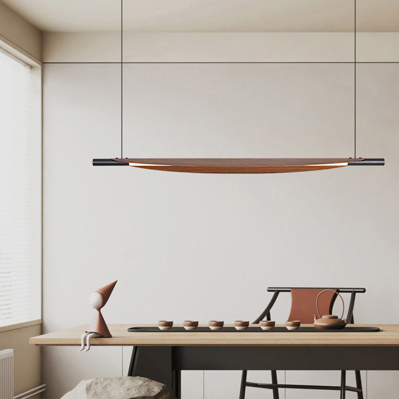 Traditional Japanese Long Curved Line Oval Cylinder Rectangle Base Iron Pc LED Pendant Light Island Light for Dining Room