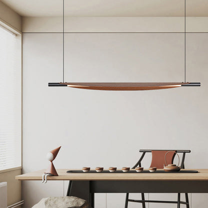 Traditional Japanese Long Curved Line Oval Cylinder Rectangle Base Iron Pc LED Pendant Light Island Light for Dining Room