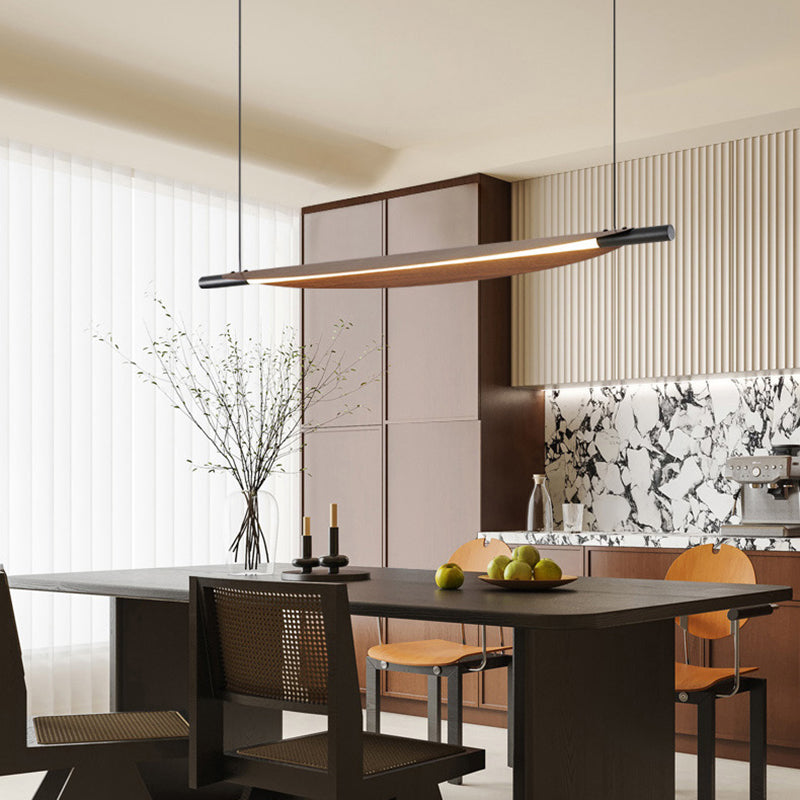 Traditional Japanese Long Curved Line Oval Cylinder Rectangle Base Iron Pc LED Pendant Light Island Light for Dining Room