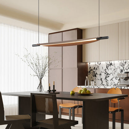 Traditional Japanese Long Curved Line Oval Cylinder Rectangle Base Iron Pc LED Pendant Light Island Light for Dining Room