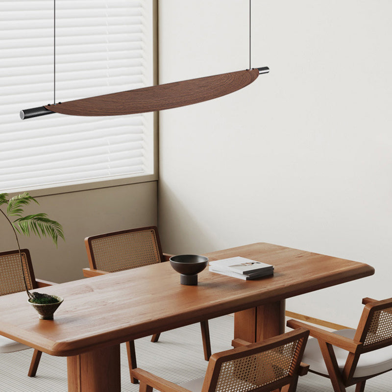 Traditional Japanese Long Curved Line Oval Cylinder Rectangle Base Iron Pc LED Pendant Light Island Light for Dining Room