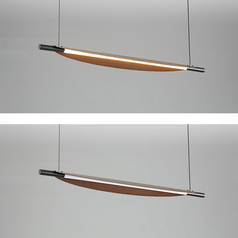 Traditional Japanese Long Curved Line Oval Cylinder Rectangle Base Iron Pc LED Pendant Light Island Light for Dining Room