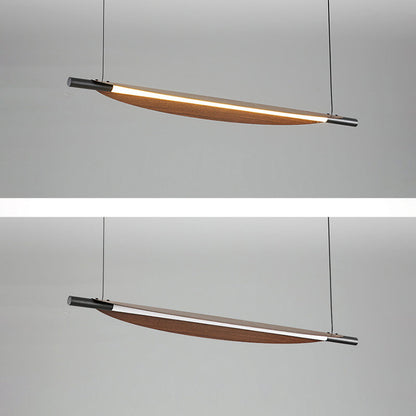 Traditional Japanese Long Curved Line Oval Cylinder Rectangle Base Iron Pc LED Pendant Light Island Light for Dining Room