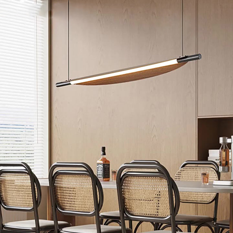 Traditional Japanese Long Curved Line Oval Cylinder Rectangle Base Iron Pc LED Pendant Light Island Light for Dining Room