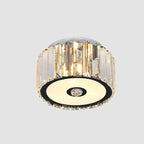 Contemporary Scandinavian Cylinder Square Strip Stainless Steel Crystal Acrylic 4-Light Flush Mount Ceiling Light For Living Room