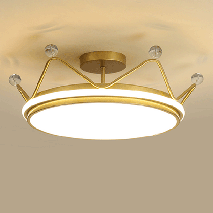 Contemporary Scandinavian Kids Round Crown Iron Acrylic LED Semi-Flush Mount Ceiling Light For Bedroom