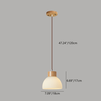 Contemporary Scandinavian Semicircle Vertical Cylinder Wood Glass 1/3 Light Pendant Light Island Light For Living Room