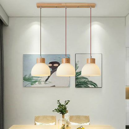 Contemporary Scandinavian Semicircle Vertical Cylinder Wood Glass 1/3 Light Pendant Light Island Light For Living Room