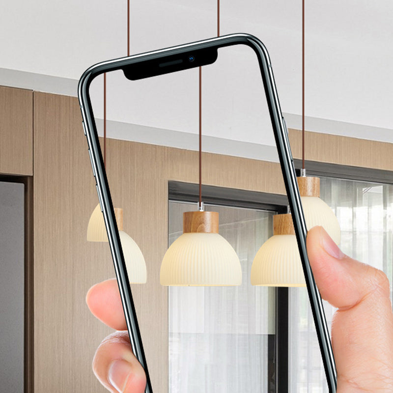 Contemporary Scandinavian Semicircle Vertical Cylinder Wood Glass 1/3 Light Pendant Light Island Light For Living Room