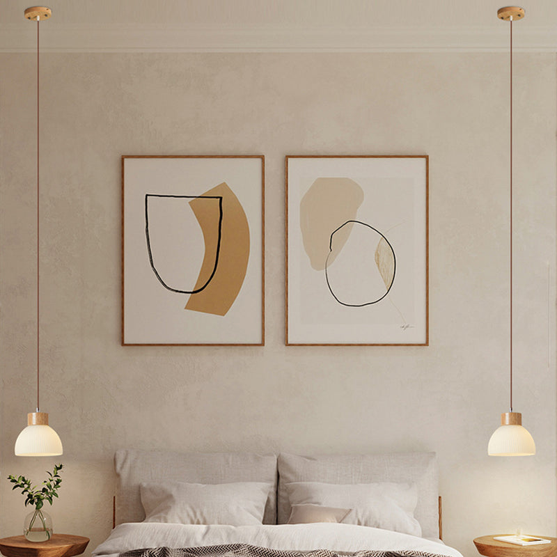 Contemporary Scandinavian Semicircle Vertical Cylinder Wood Glass 1/3 Light Pendant Light Island Light For Living Room