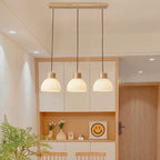 Contemporary Scandinavian Semicircle Vertical Cylinder Wood Glass 1/3 Light Pendant Light Island Light For Living Room