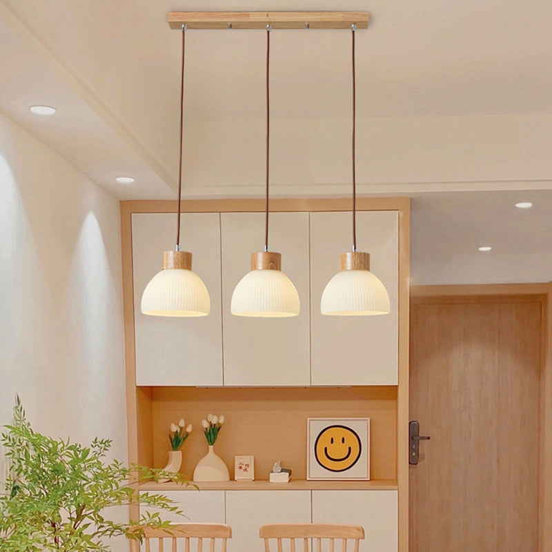 Contemporary Scandinavian Semicircle Vertical Cylinder Wood Glass 1/3 Light Pendant Light Island Light For Living Room