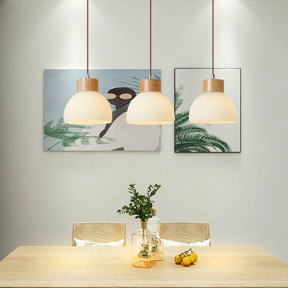 Contemporary Scandinavian Semicircle Vertical Cylinder Wood Glass 1/3 Light Pendant Light Island Light For Living Room