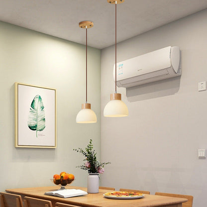Contemporary Scandinavian Semicircle Vertical Cylinder Wood Glass 1/3 Light Pendant Light Island Light For Living Room
