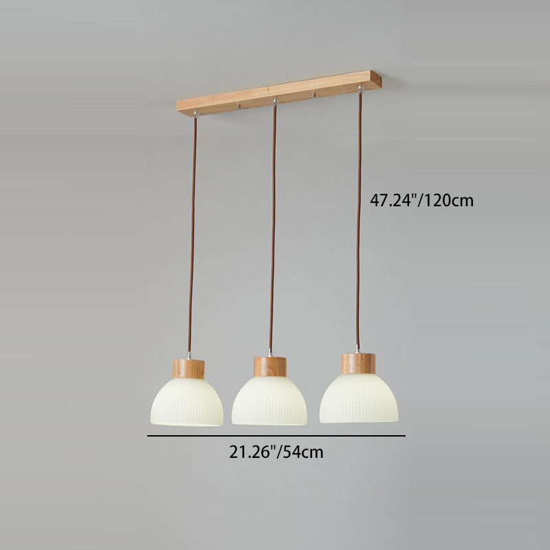 Contemporary Scandinavian Semicircle Vertical Cylinder Wood Glass 1/3 Light Pendant Light Island Light For Living Room