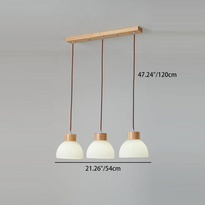 Contemporary Scandinavian Semicircle Vertical Cylinder Wood Glass 1/3 Light Pendant Light Island Light For Living Room