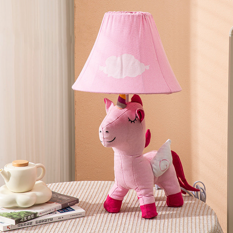 Lumendat Contemporary Creative Cartoon Kids Unicorn Round Table Clouds Iron Resin Fabric 1-Light Table Lamp For Bedroom Lumendat
