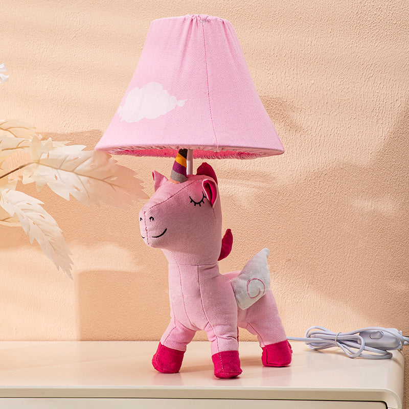 Lumendat Contemporary Creative Cartoon Kids Unicorn Round Table Clouds Iron Resin Fabric 1-Light Table Lamp For Bedroom Lumendat