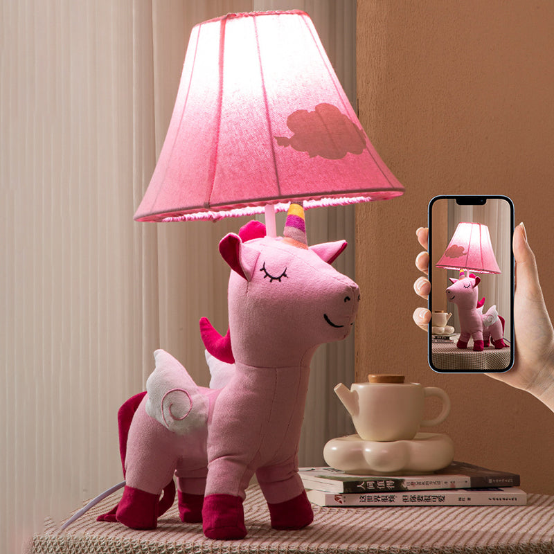 Lumendat Contemporary Creative Cartoon Kids Unicorn Round Table Clouds Iron Resin Fabric 1-Light Table Lamp For Bedroom Lumendat