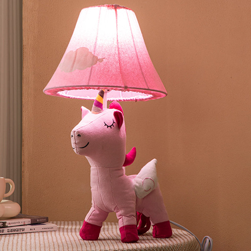 Lumendat Contemporary Creative Cartoon Kids Unicorn Round Table Clouds Iron Resin Fabric 1-Light Table Lamp For Bedroom Lumendat