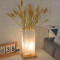 Contemporary Scandinavian Rectangular Cylinder Hollow Wood Glass LED Table Lamp For Bedroom Lumendat