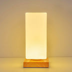 Contemporary Scandinavian Rectangular Cylinder Hollow Wood Glass LED Table Lamp For Bedroom Lumendat