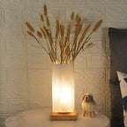 Contemporary Scandinavian Rectangular Cylinder Hollow Wood Glass LED Table Lamp For Bedroom Lumendat