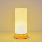 Contemporary Scandinavian Rectangular Cylinder Hollow Wood Glass LED Table Lamp For Bedroom Lumendat