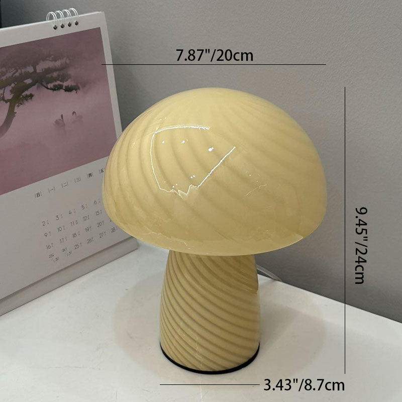 Contemporary Scandinavian Cylinder Half Round Mushroom Spiral Textured Glass 1-Light Table Lamp For Bedroom Lumendat