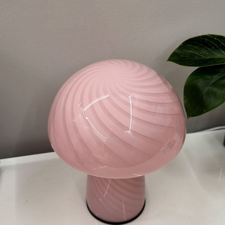 Contemporary Scandinavian Cylinder Half Round Mushroom Spiral Textured Glass 1-Light Table Lamp For Bedroom Lumendat