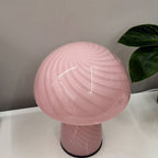 Contemporary Scandinavian Cylinder Half Round Mushroom Spiral Textured Glass 1-Light Table Lamp For Bedroom Lumendat