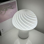 Contemporary Scandinavian Cylinder Half Round Mushroom Spiral Textured Glass 1-Light Table Lamp For Bedroom Lumendat