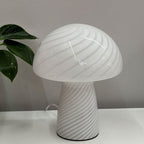 Contemporary Scandinavian Cylinder Half Round Mushroom Spiral Textured Glass 1-Light Table Lamp For Bedroom Lumendat