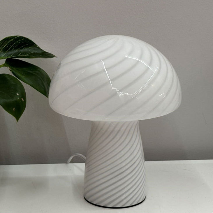 Contemporary Scandinavian Cylinder Half Round Mushroom Spiral Textured Glass 1-Light Table Lamp For Bedroom Lumendat