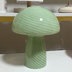 Contemporary Scandinavian Cylinder Half Round Mushroom Spiral Textured Glass 1-Light Table Lamp For Bedroom Lumendat