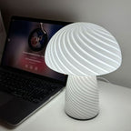 Contemporary Scandinavian Cylinder Half Round Mushroom Spiral Textured Glass 1-Light Table Lamp For Bedroom Lumendat