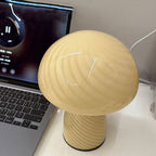 Contemporary Scandinavian Cylinder Half Round Mushroom Spiral Textured Glass 1-Light Table Lamp For Bedroom Lumendat