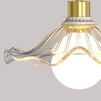 Contemporary Scandinavian Lotus Leaf Semi-Circular Spherical Striped Disc Base Iron Glass 1-Light Semi-Flush Mount Ceiling Light For Living Room