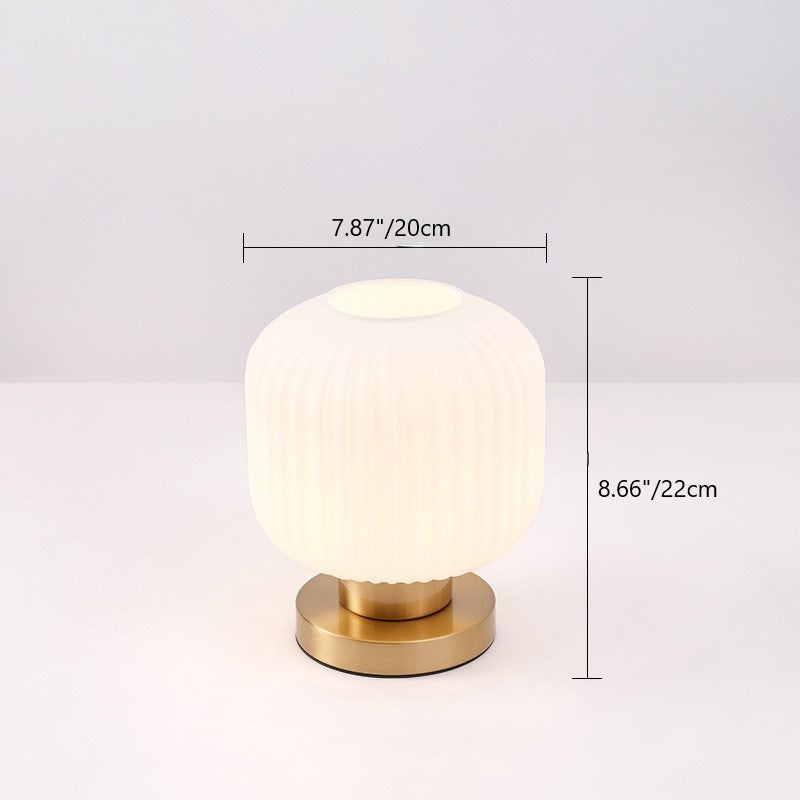 Contemporary Scandinavian Round Cylinder Striped Iron Glass 1-Light Table Lamp For Bedroom Lumendat