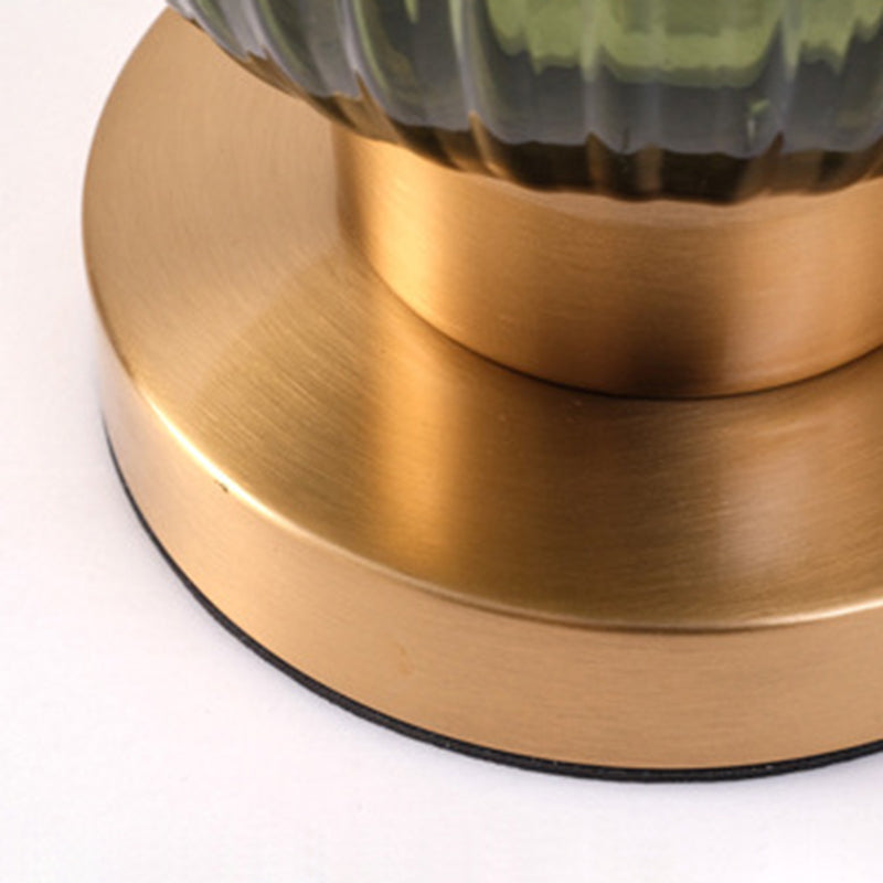 Contemporary Scandinavian Round Cylinder Striped Iron Glass 1-Light Table Lamp For Bedroom Lumendat