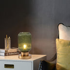 Contemporary Scandinavian Round Cylinder Striped Iron Glass 1-Light Table Lamp For Bedroom Lumendat