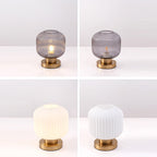 Contemporary Scandinavian Round Cylinder Striped Iron Glass 1-Light Table Lamp For Bedroom Lumendat