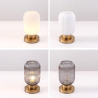 Contemporary Scandinavian Round Cylinder Striped Iron Glass 1-Light Table Lamp For Bedroom Lumendat