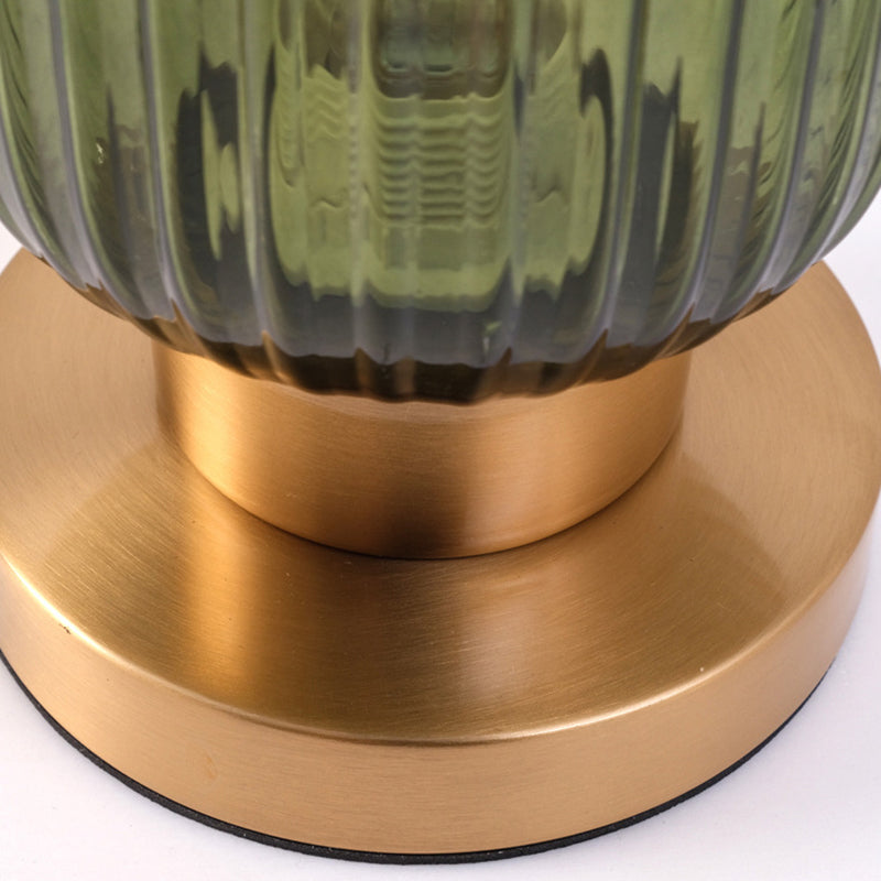 Contemporary Scandinavian Round Cylinder Striped Iron Glass 1-Light Table Lamp For Bedroom Lumendat