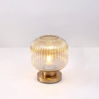 Contemporary Scandinavian Round Cylinder Striped Iron Glass 1-Light Table Lamp For Bedroom Lumendat