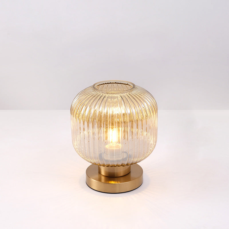 Contemporary Scandinavian Round Cylinder Striped Iron Glass 1-Light Table Lamp For Bedroom Lumendat
